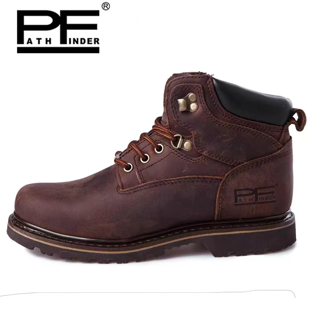 Leather Work Fabric - pf Herrenmode Echtleder Motorradstiefel Mittelkalb Stahlkappe