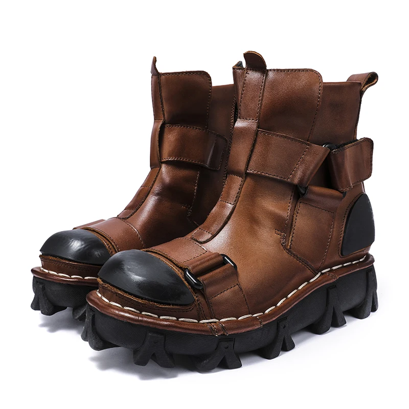 Leather Work Fabric - Herren-Motorradstiefel aus echtem Leder, Goth Skull