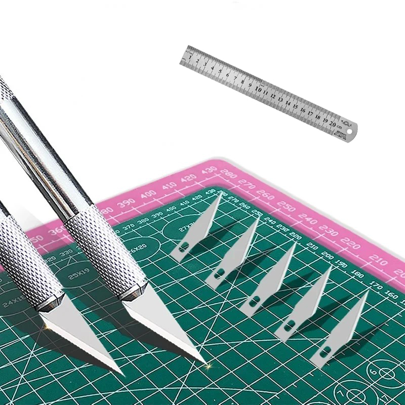 Leatherwork Ruler - A3 Schneidematte mit Schnitzmesser / Lineal-Set,