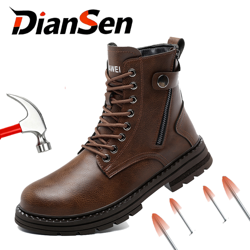 Leather Work Fabric - Stahlkappen-Sicherheitsschuhe für Männer, durchtrittsichere, wasserdichte Arbeitssicherheitsstiefel,