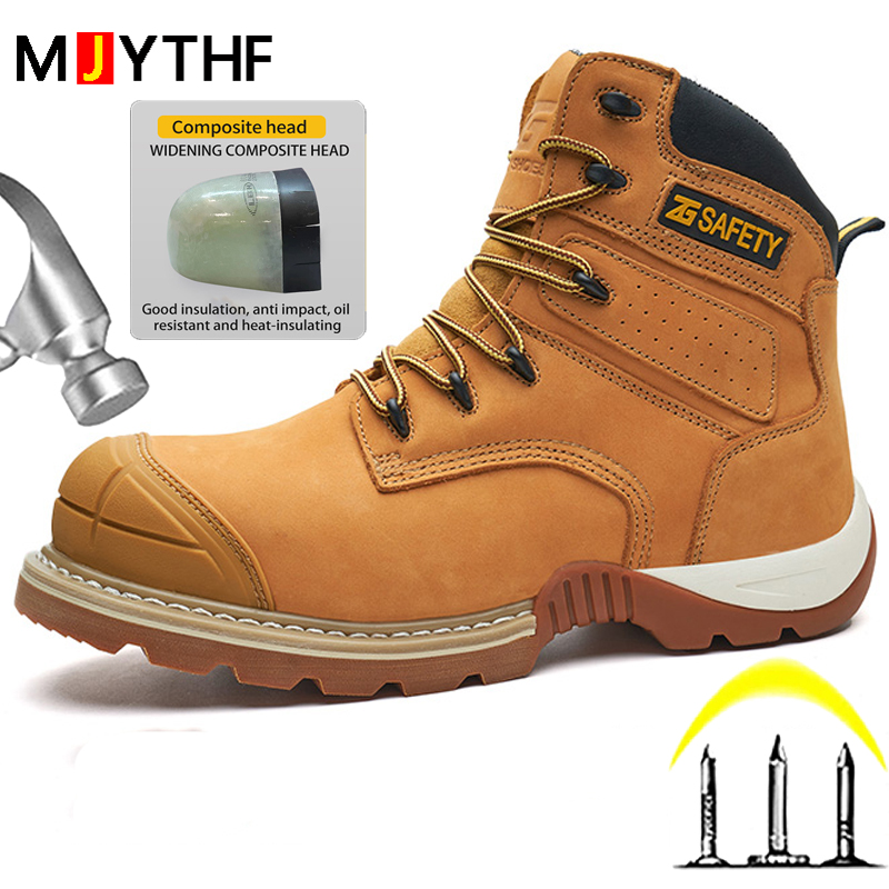 Leather Work Fabric - Rindsleder-Arbeitsschutzstiefel mit Composite-Zehenkappe, Schutzschuhe, Arbeitsschuhe, Quetschsicher,