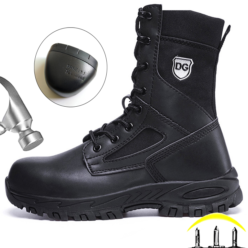 Leather Work Fabric - Schwarze High-Top-Lederstiefel für Herren, unzerstörbare Schuhe,
