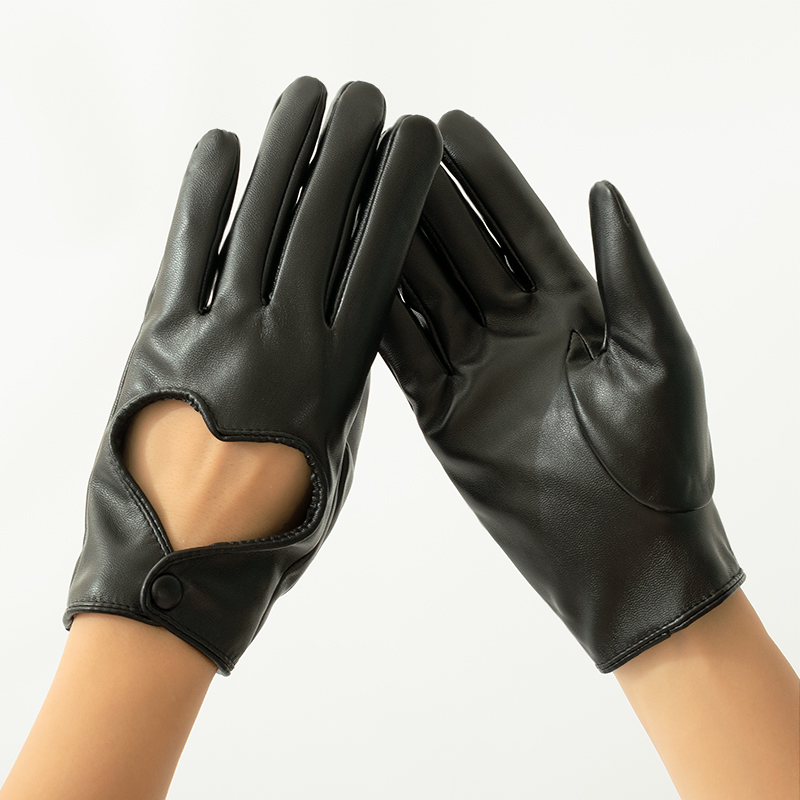 Leather Work Winter Gloves - Frauen Hohl Pfirsich Herz PU Leder